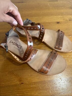 l*space by Cocobelle Brown Laser-Cut Leather Strappy Sandals